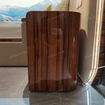 Striped Natural Wood Veneer Nightstand with Pleated Accents